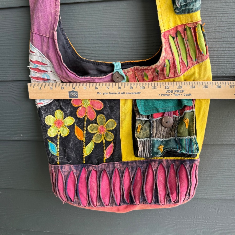 Boho Patchwork Embroidered Crossbody Sling Bag Hippie Festival Floral Purse - Picture 7 of 10